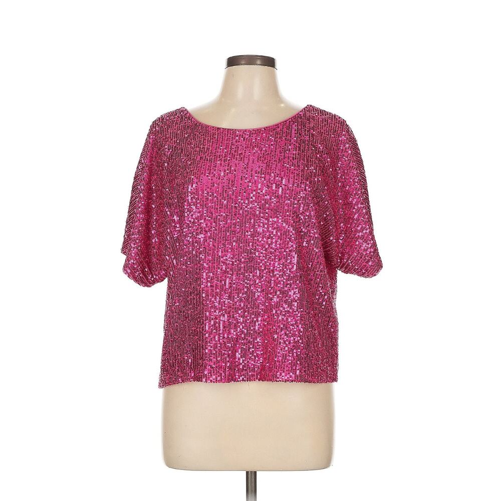 Milly Hot Pink Sequin Short-Sleeve Top